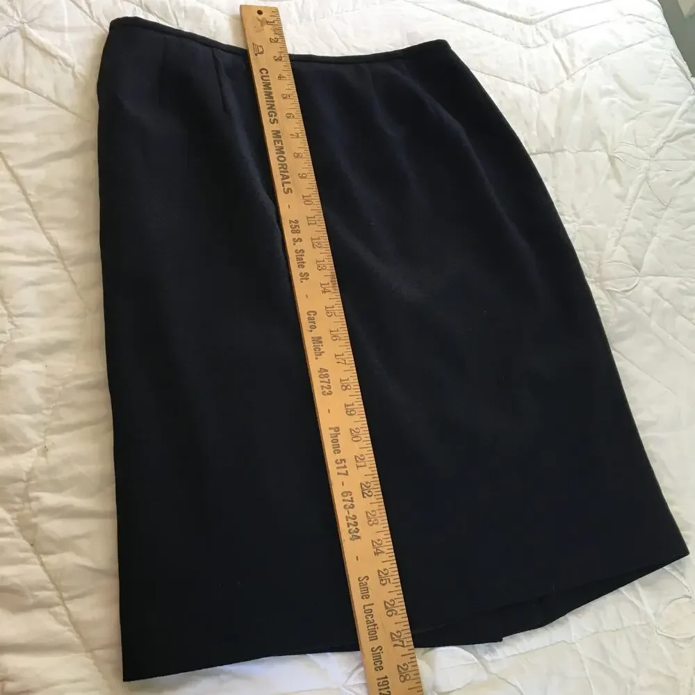 VTG Evan Picone 14 Pencil NAVY Skirt 100% wool Made in the USA Fully Lined